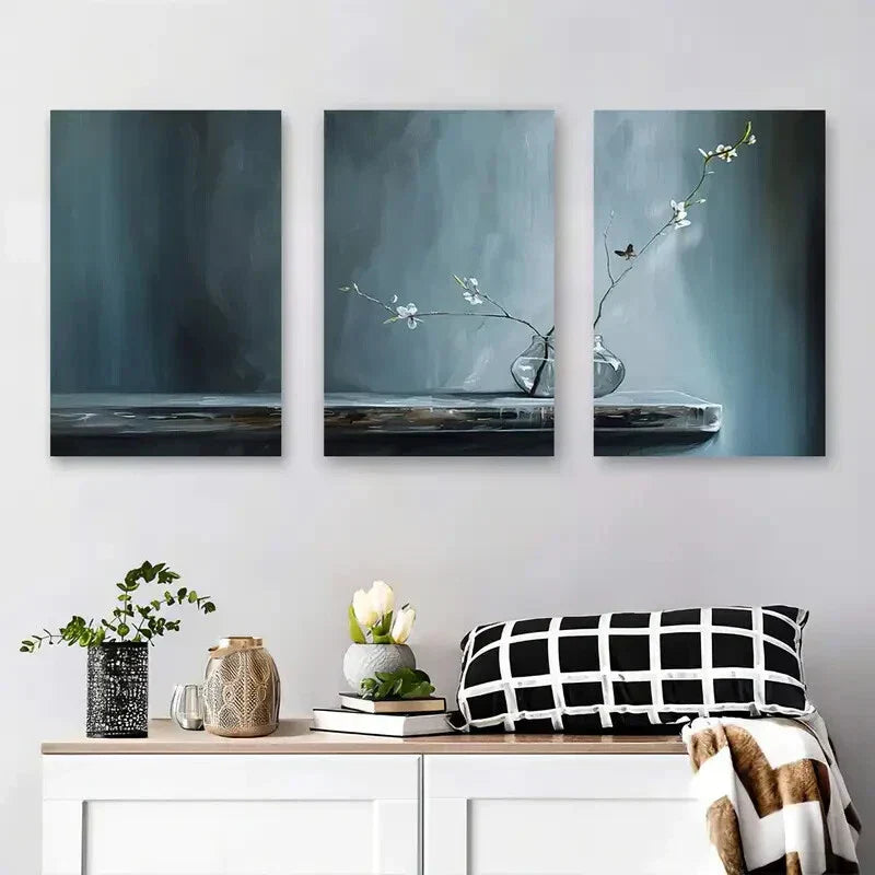 3pcs Elegant White Flower Abstract Metal Print Ready to Hang Art