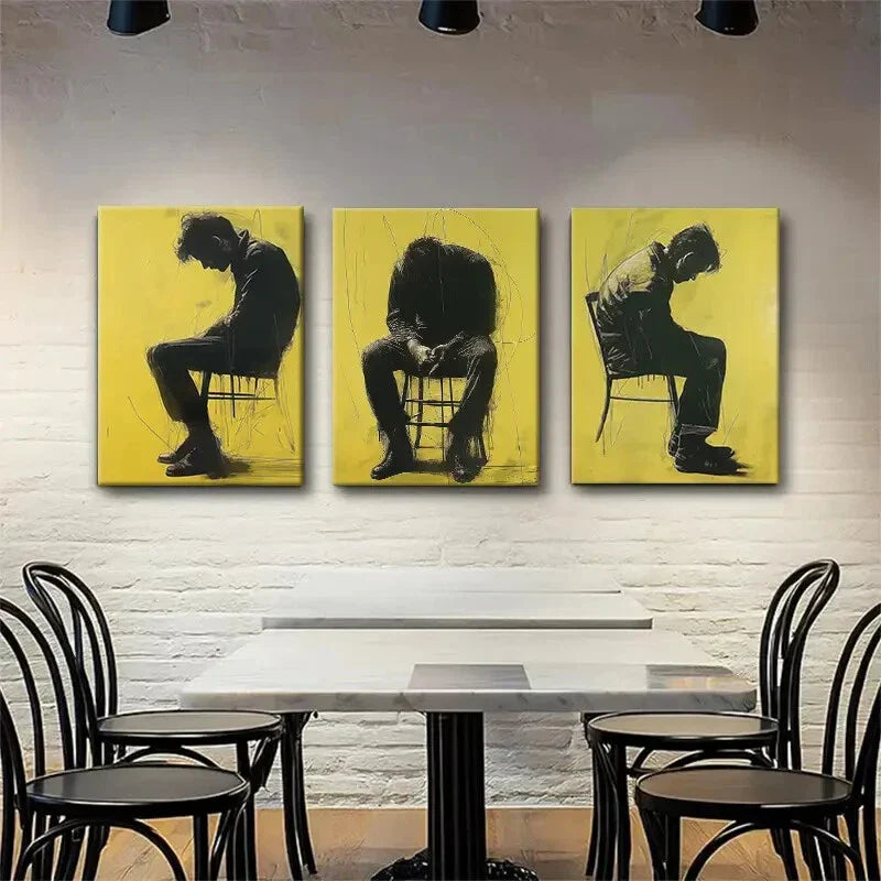 3pcs Urban Expressionism for Man Sitting Perfect Wall Art Set Canvas Framed 40x60cm - High Quality Print 100% Australian Made Wall Canvas Ready to Hang
