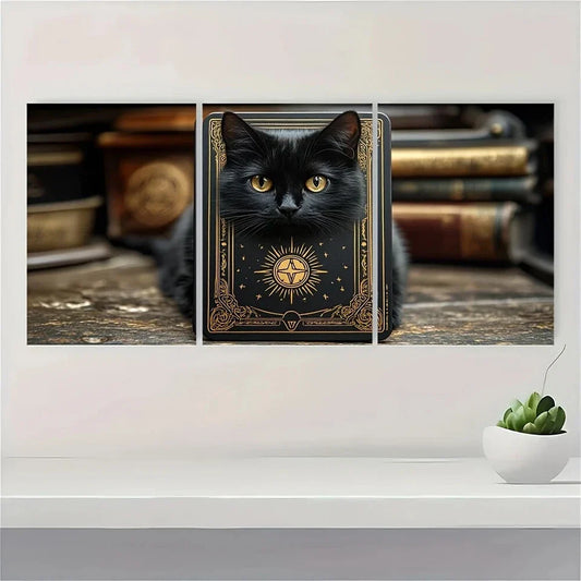 3pcs Black Cat The Protector Tarot Metal Print Ready to Hang Art