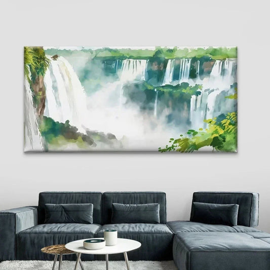 Tropical Waterfall Landscape Wall Art Canvas Office Home Room Framed 80x45cm