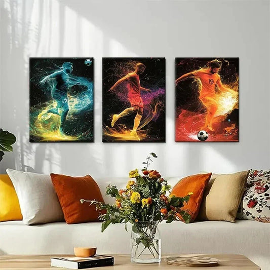 3pcs Vibrant Energy Football Dynamic Perfect Wall Art Set Canvas Framed 40x60cm - High Quality Print 100% Australian Made Wall Canvas Ready to Hang
