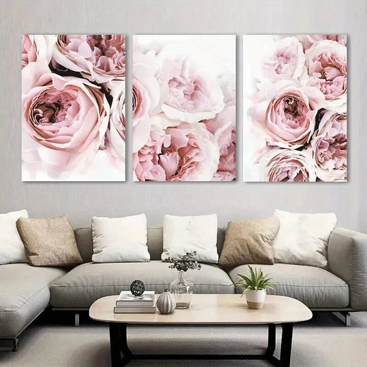 3pcs Pink Peony Floral Beautiful Metal Print Ready to Hang Art
