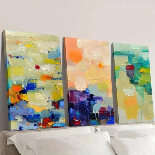 3pcs Abstract Painting with Vibrant Colors Wall Art Set Canvas Framed 40x60cm - High Quality Print 100% Australian Made Wall Canvas Ready to Hang