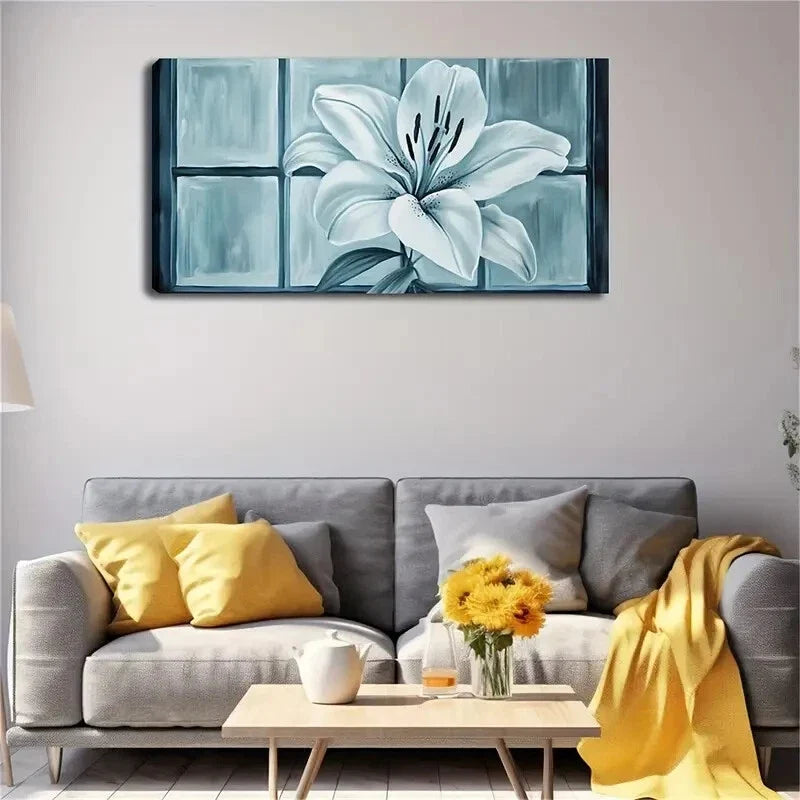 Realistic Slender White Lilies Wall Art Canvas Office Home Room Framed 120x60cm