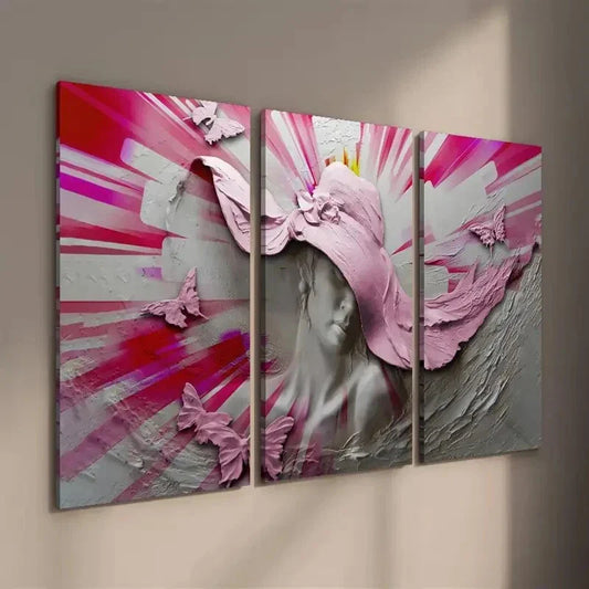 3pcs Woman Wearing a Hat and Butterflies Wall Art Set Canvas Framed 40x60cm - High Quality Print 100% Australian Made Wall Canvas Ready to Hang