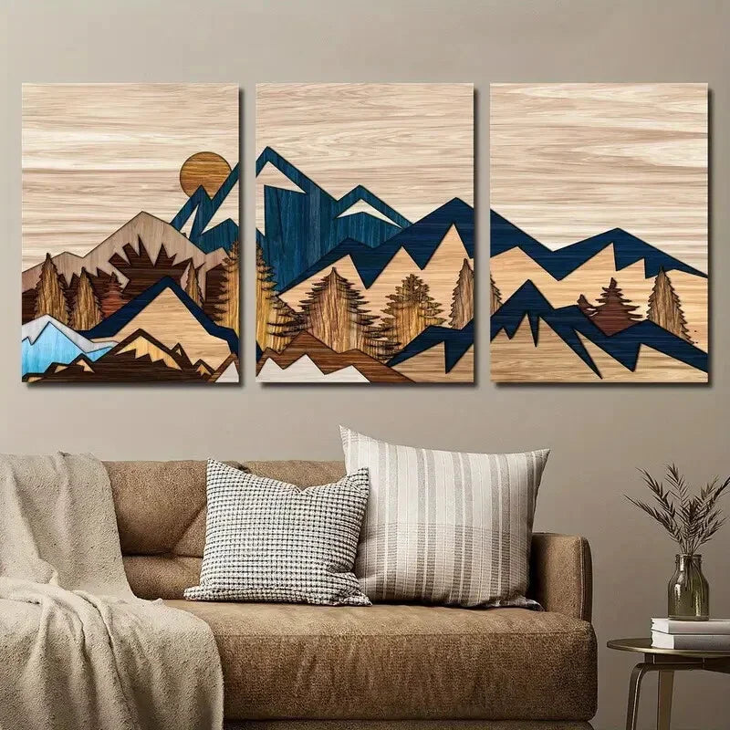3pcs Sun Mountain and Forest Wall Art Set Canvas Framed 40x60cm - High Quality Print 100% Australian Made Wall Canvas Ready to Hang