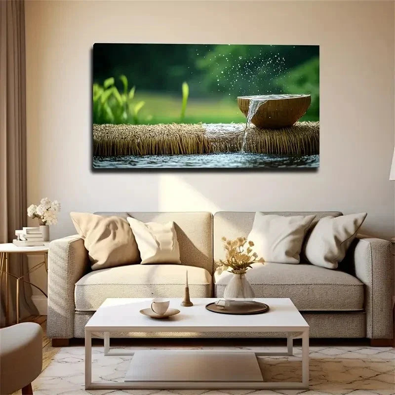 Rustic Straw Bowl With Water Wall Art Canvas Office Home Room Framed 120x60cm