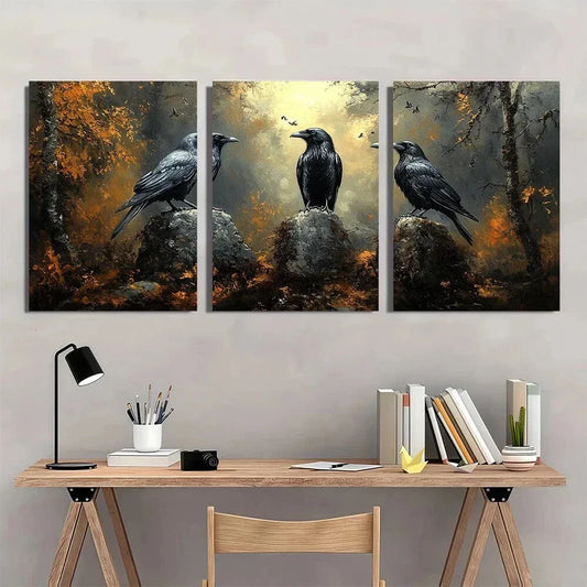 3pcs Black Bird Dark Aesthetic Raven Metal Print Ready to Hang Art