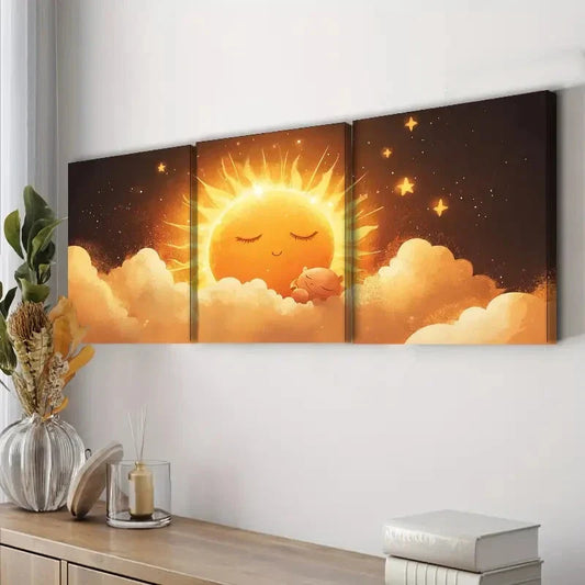 3pcs Whimsical Sun Nature Beauty Sun Shine Wall Art Set Canvas Framed 40x60cm - High Quality Print 100% Australian Made Wall Canvas Ready to Hang