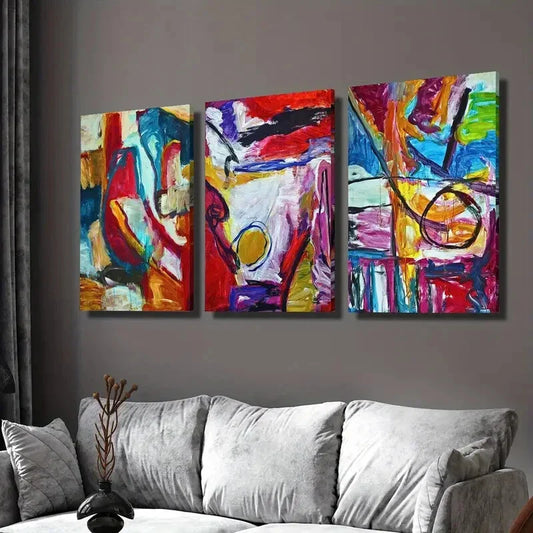 3pcs Vibrant Abstract Colorful Graffiti Style Wall Art Set Canvas Framed 40x60cm - High Quality Print 100% Australian Made Wall Canvas Ready to Hang