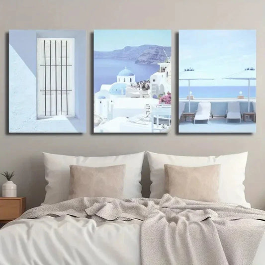 3pcs Santorini Greece Nature Ocean Coast Metal Print Ready to Hang Art