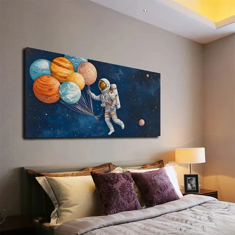 Colorful Planets & Balloons Wall Art canvas office home room framed 120x60cm