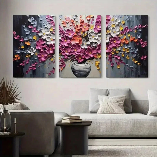 3pcs Vibrant Pink, White & Yellow Palette Metal Print Ready to Hang Art