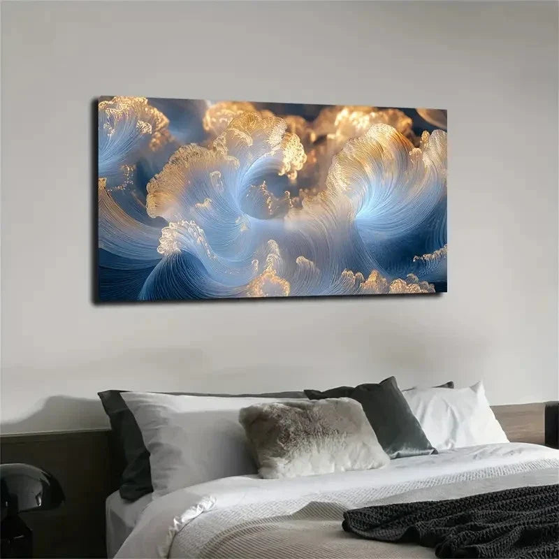 Flowing Line Forms Like Waves Wall Art canvas office home room framed 120x60cm