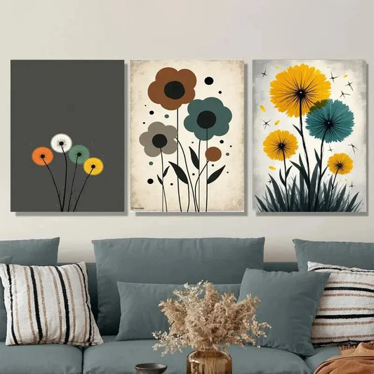 3pcs Modern Floral Abstract Flower Yellow Wall Art Set Canvas Framed 40x60cm - High Quality Print 100% Australian Made Wall Canvas Ready to Hang