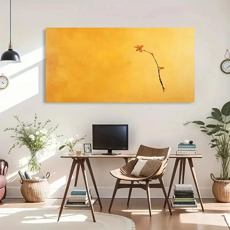 Yellow Red Flower Branch Wall Art Canvas Office Home Room Framed 80x45cm