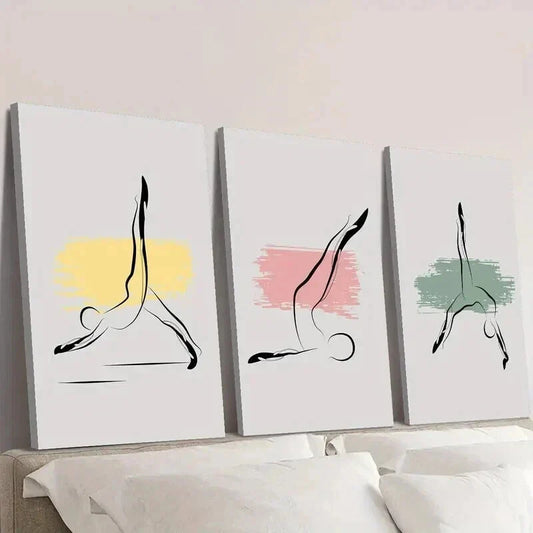 3pcs Abstract Pilates Exercise Poses Wall Art Set Canvas Framed 40x60cm - High Quality Print 100% Australian Made Wall Canvas Ready to Hang