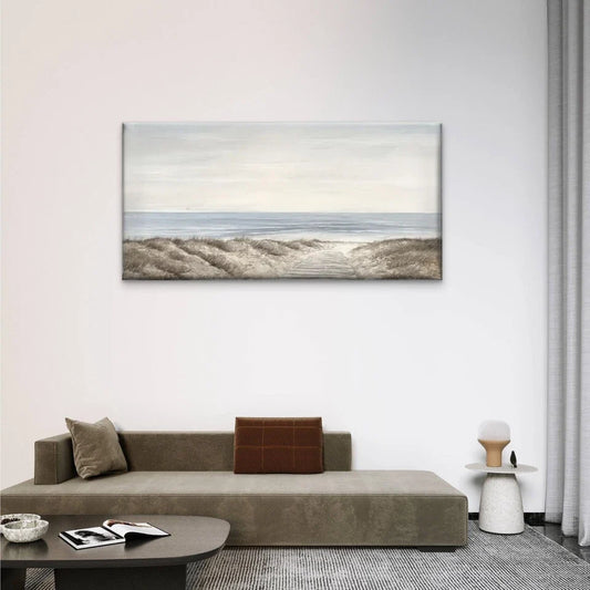 The Road Beach White Sky Wall Art Canvas Office Home Room Framed 80x45cm