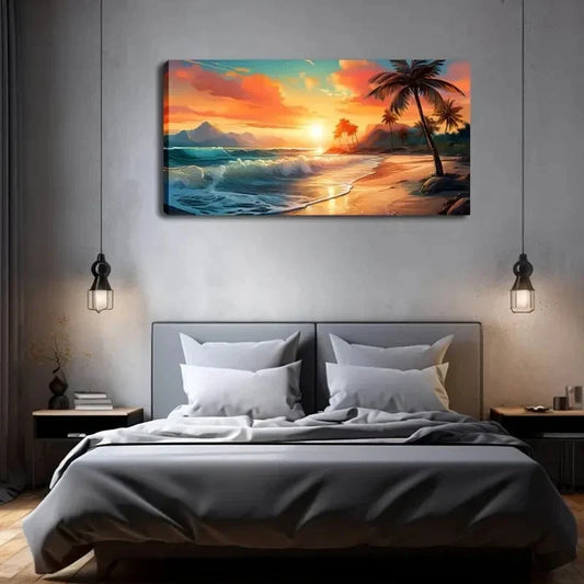 Sunset Beach Minimalist Wall Art Canvas Office Home Room Framed 120x60cm