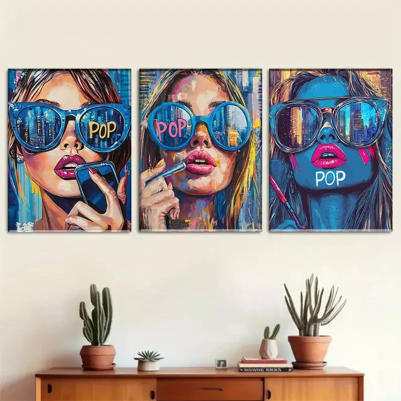 3pcss modern Pop - Art Fashion Lady Wall Art Set Canvas Framed 40x60cm - High Quality Print 100% Australian Made Wall Canvas Ready to Hang