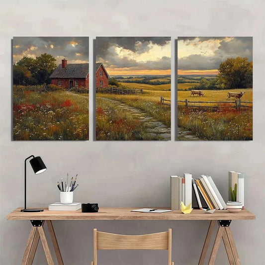 3pcs Rustic Farmhouse Cow Vintage Country Metal Print Ready to Hang Art