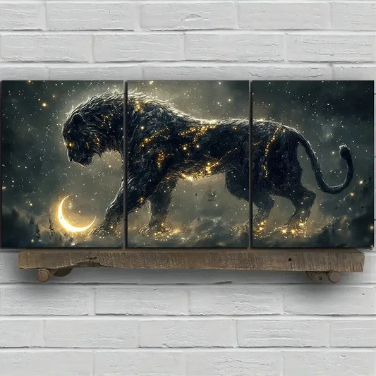 3pcs Contemporary Stunning Lion Design Metal Print Ready to Hang Art
