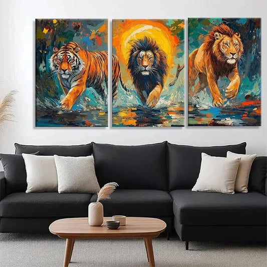 3pcs Ferocious Jungle Predators Fear Perfect Wall Art Set Canvas Framed 40x60cm - High Quality Print 100% Australian Made Wall Canvas Ready to Hang