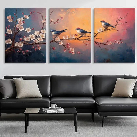 3pcs Birds and Blossom Nature-Inspired Perfect Wall Art Set Canvas Framed 40x60cm - High Quality Print 100% Australian Made Wall Canvas Ready to Hang