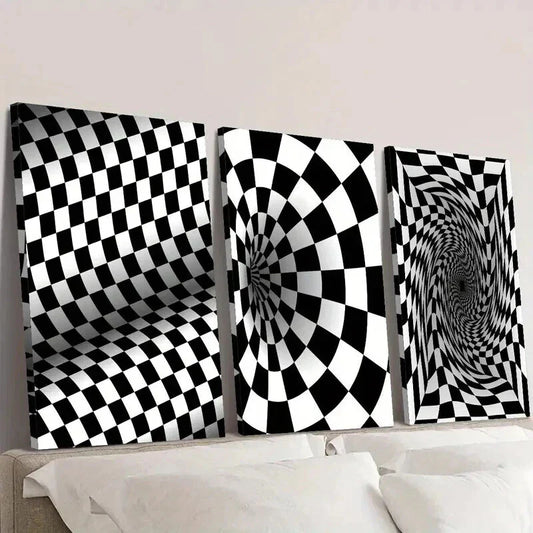 3pcs Black and White Optical Illusion Swirl Wall Art Set Canvas Framed 40x60cm - High Quality Print 100% Australian Made Wall Canvas Ready to Hang
