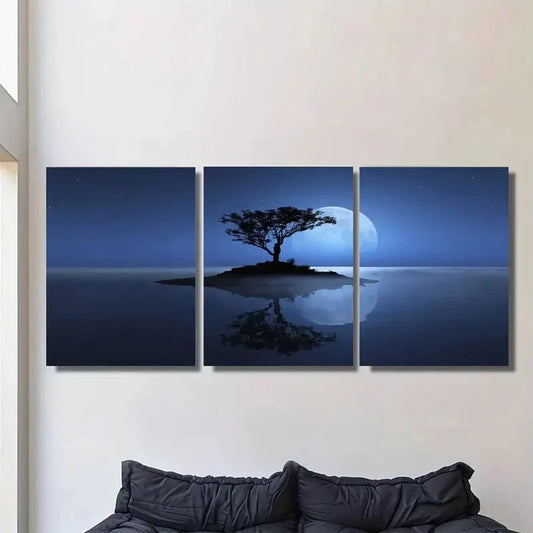 3pcs Serene Moonlit Island Night Sky Metal Print Ready to Hang Art
