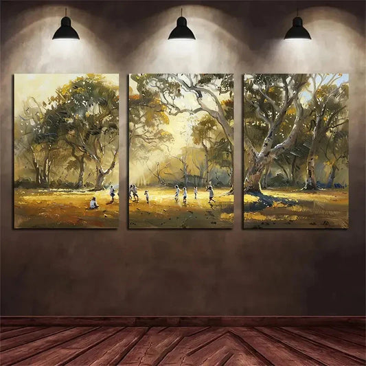 3pcs Children Play In The Morning Sunshine Metal Print Ready to Hang Art