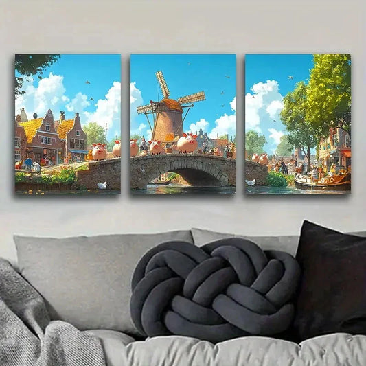 3pcs Set Whimsical Animals Art Metal Print Ready to Hang Art