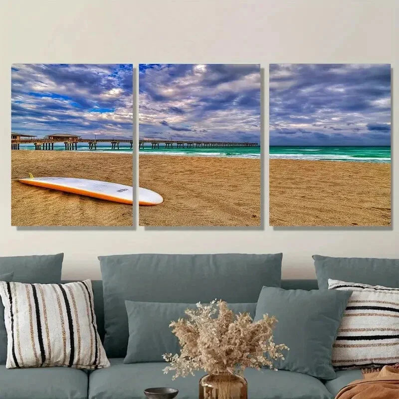 3pcs Beach Surfboard Triptych Modern Metal Print Ready to Hang Art