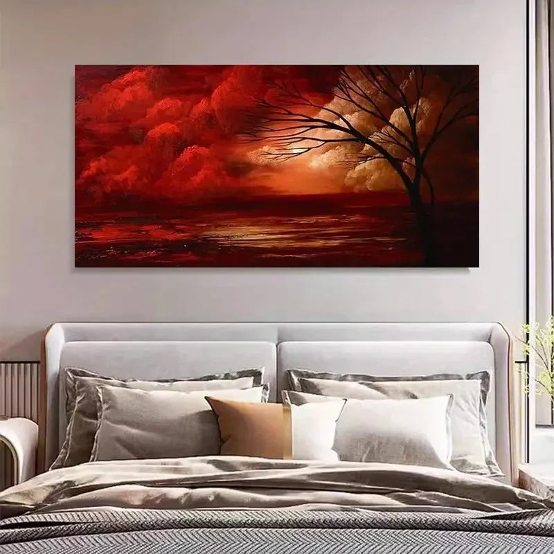 Red Cloudy Landscape Wall Art Canvas Office Home Room Framed 120x60cm