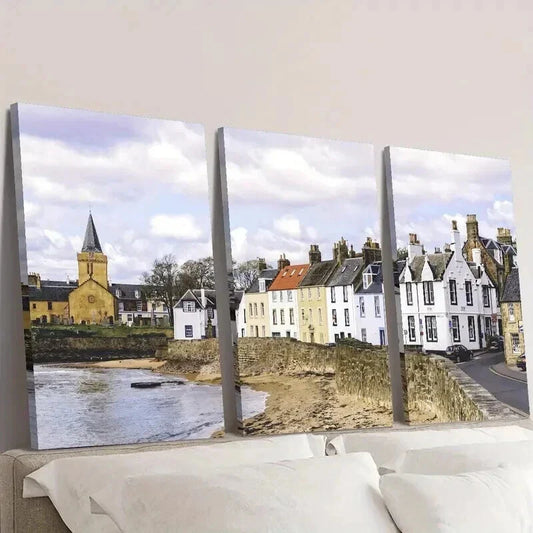 3pcs Vibrant Scottish Countryside Townscapes Wall Art Set Canvas Framed 40x60cm - High Quality Print 100% Australian Made Wall Canvas Ready to Hang