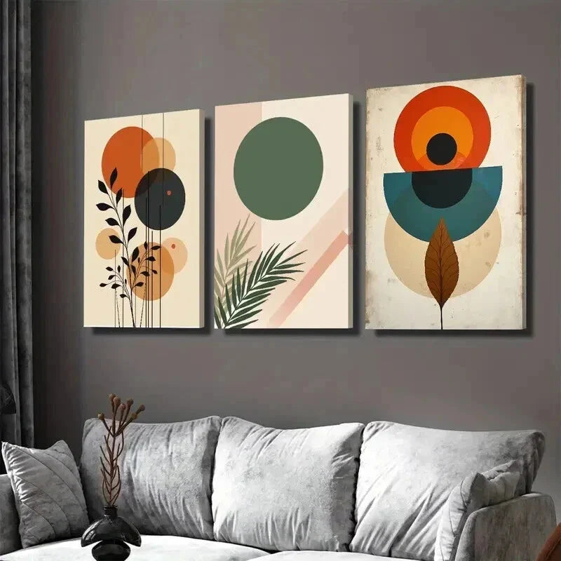 3pcs Geometric Shapes and Botanical Elements Wall Art Set Canvas Framed 40x60cm - High Quality Print 100% Australian Made Wall Canvas Ready to Hang