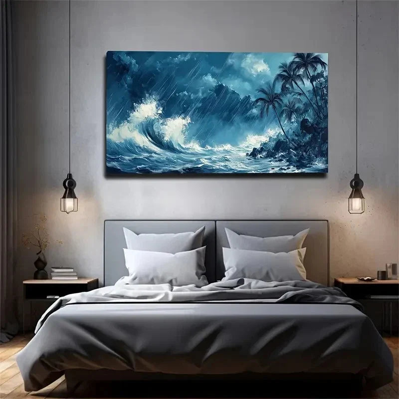 Rainstorm Coconut Tree Wall Art Canvas Office Home Room Framed 120x60cm