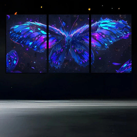 3pcs Colorful Butterflies Stunning Blue Metal Print Ready to Hang Art