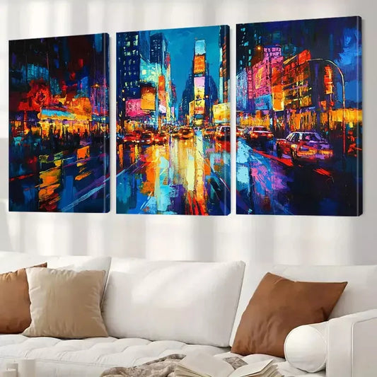 3pcs Futuristic Neon Motion Blur Decorative Wall Art Set Canvas Framed 40x60cm - High Quality Print 100% Australian Made Wall Canvas Ready to Hang