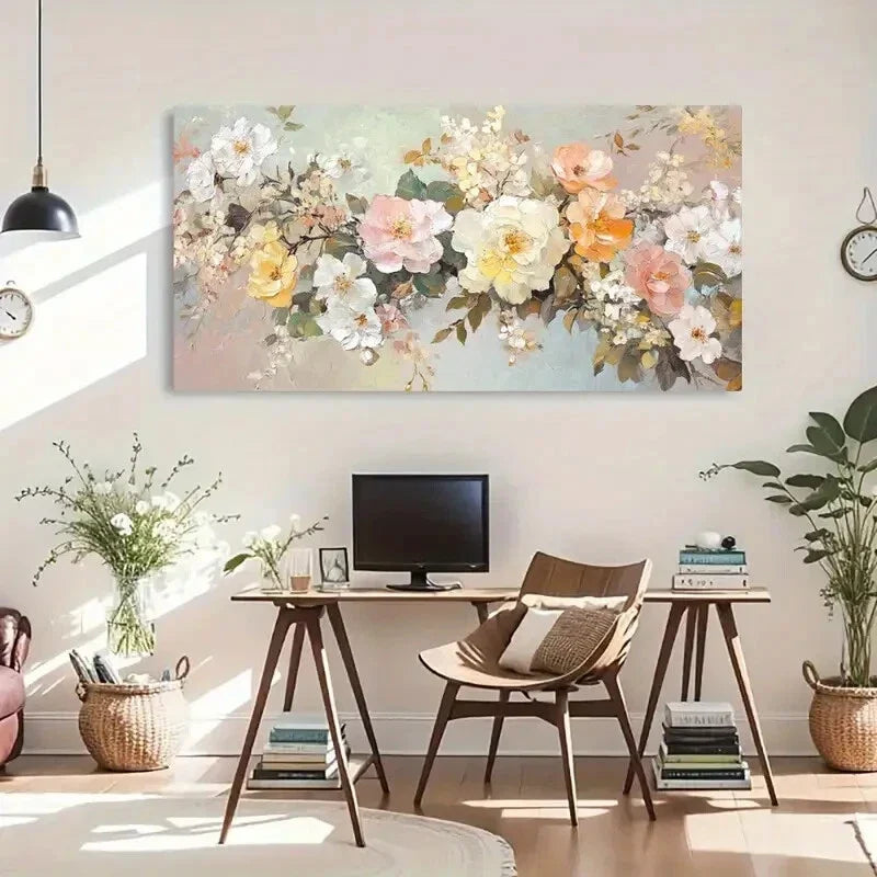 Textured Blossom Design Floral Wall Art Canvas Office Home Room Framed 120x60cm