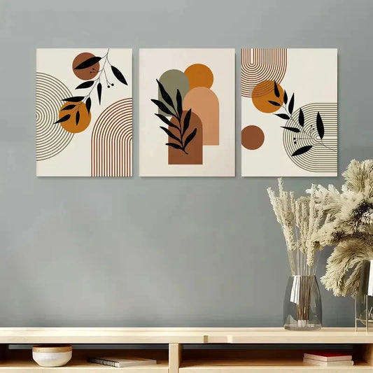 3pcs Vibrant Floral & Leaf Designs Earthy Tones Metal Print Ready to Hang Art