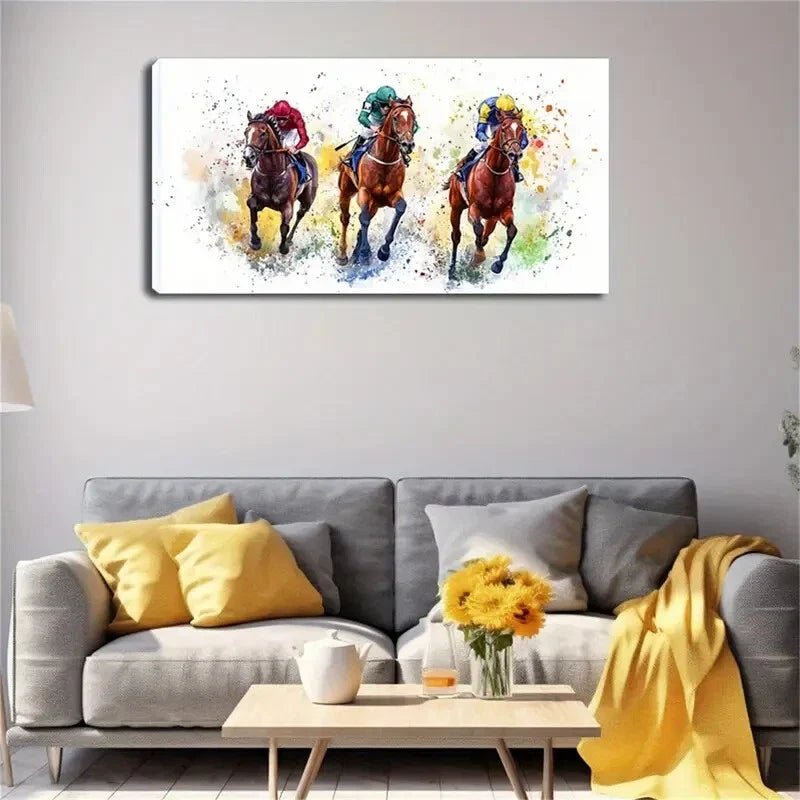 Three Riders And Their Horses Wall Art Canvas Office Home Room Framed 120x60cm