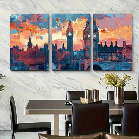 3pcs London Modern Maximalist European Metal Print Ready to Hang Art