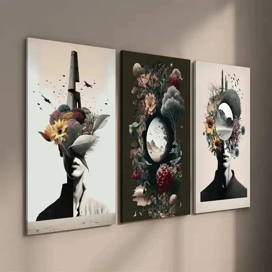 3pcs Head Portraits with Flower & Nature Wall Art Set Canvas Framed 40x60cm - High Quality Print 100% Australian Made Wall Canvas Ready to Hang