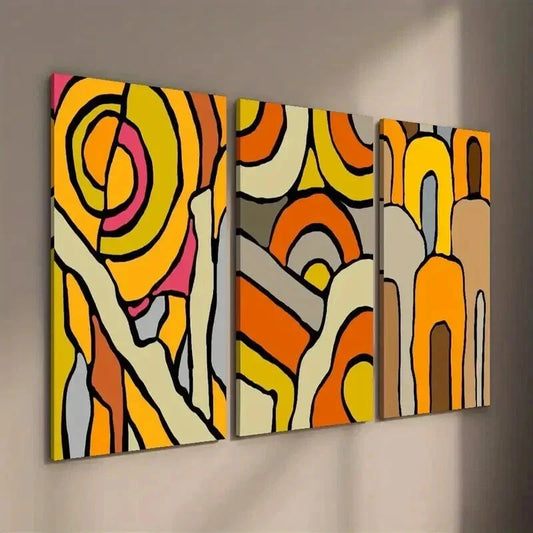 3pcs Stylish Abstract Geometric Decor Wall Art Set Canvas Framed 40x60cm - High Quality Print 100% Australian Made Wall Canvas Ready to Hang