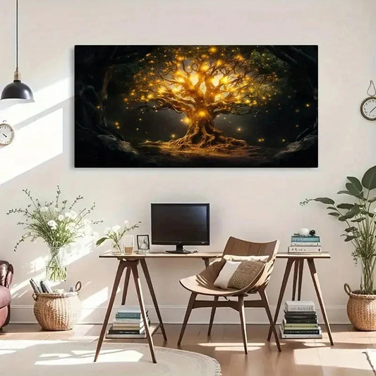 Fantasy Tree of Life Glittering Wall Art Canvas Office Home Room Framed 120x60cm