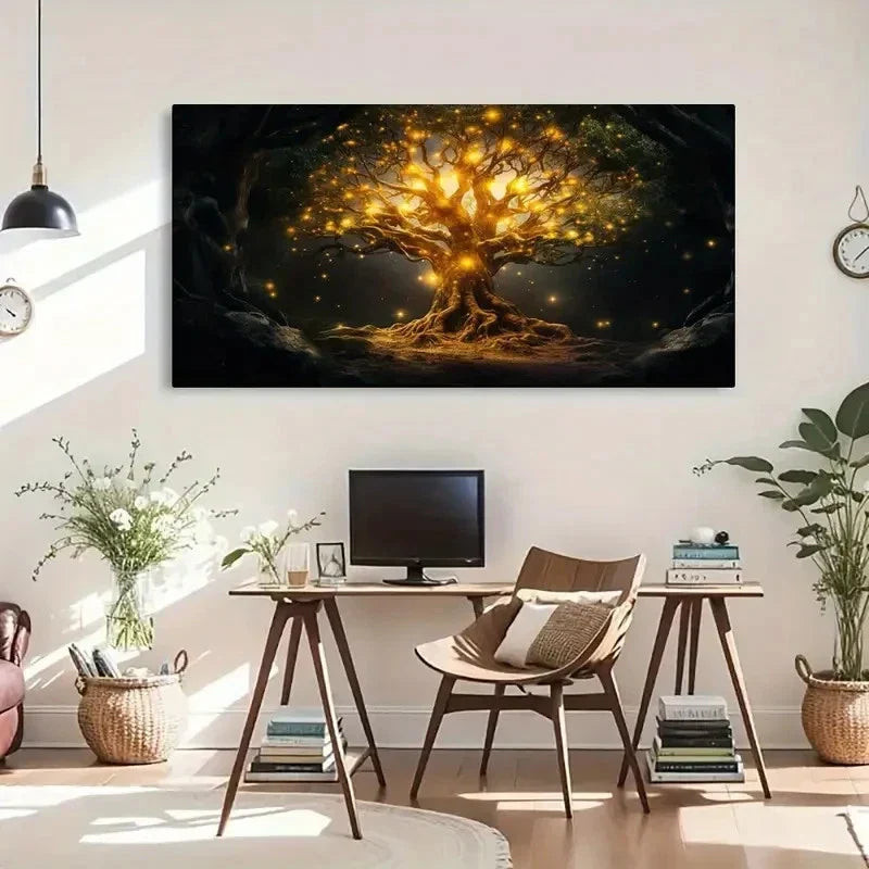 Fantasy Tree of Life Glittering Wall Art Canvas Office Home Room Framed 120x60cm