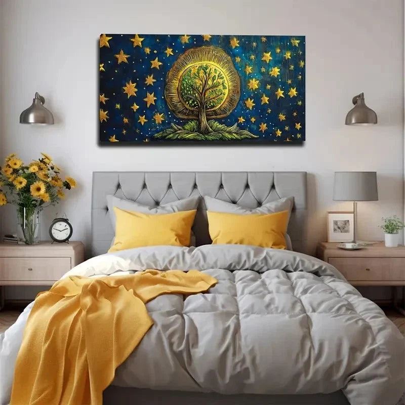 Magical Tree Many Stars Wall Art Canvas Office Home Room Framed 120x60cm