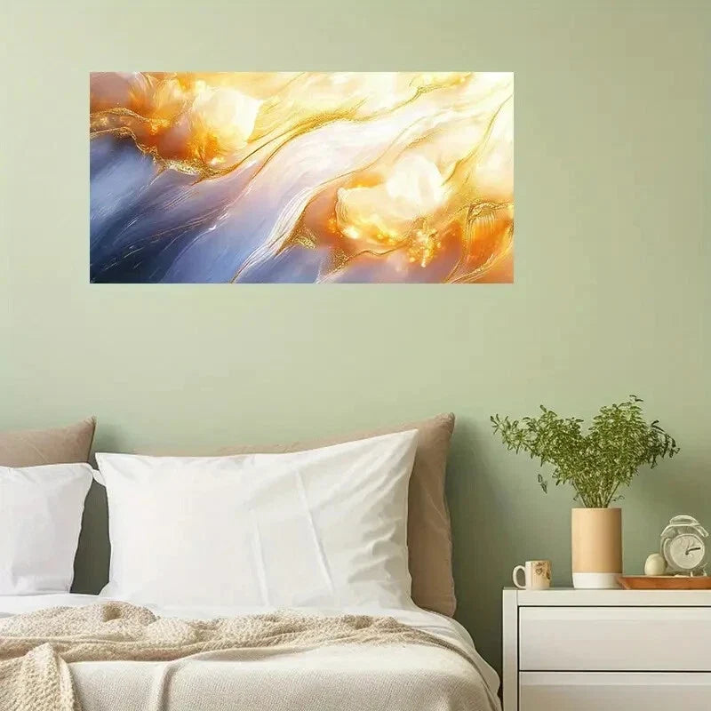 Golden Fluid Abstract Swirling Wall Art Canvas Office Home Room Framed 120x60cm