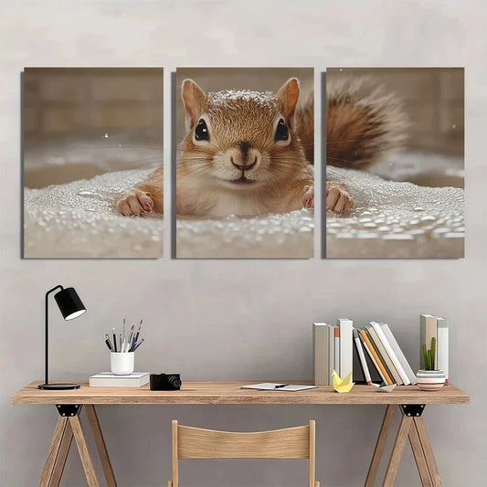 3pcs Adorable Cute Squirrel Vintage Style Metal Print Ready to Hang Art